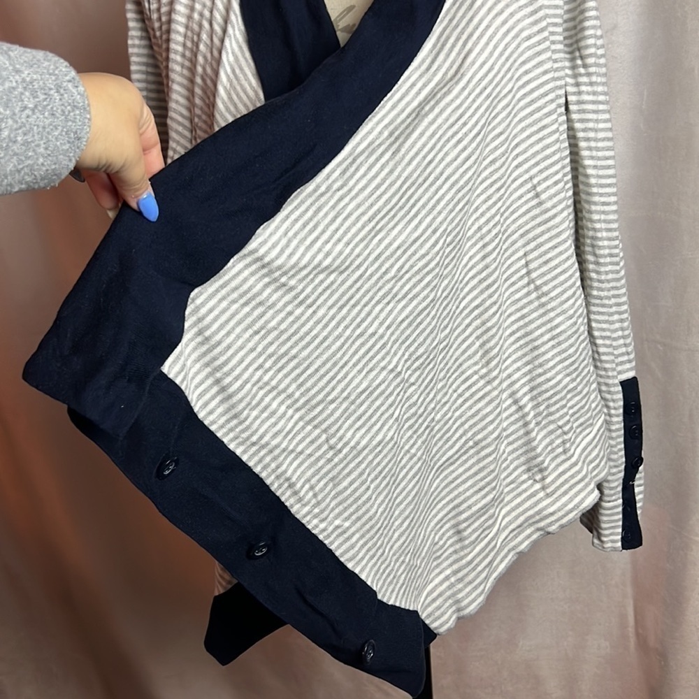 360 Sweater Women's Cotton Silk Navy Blue Cream Cardigan Size S - Picture 4 of 8